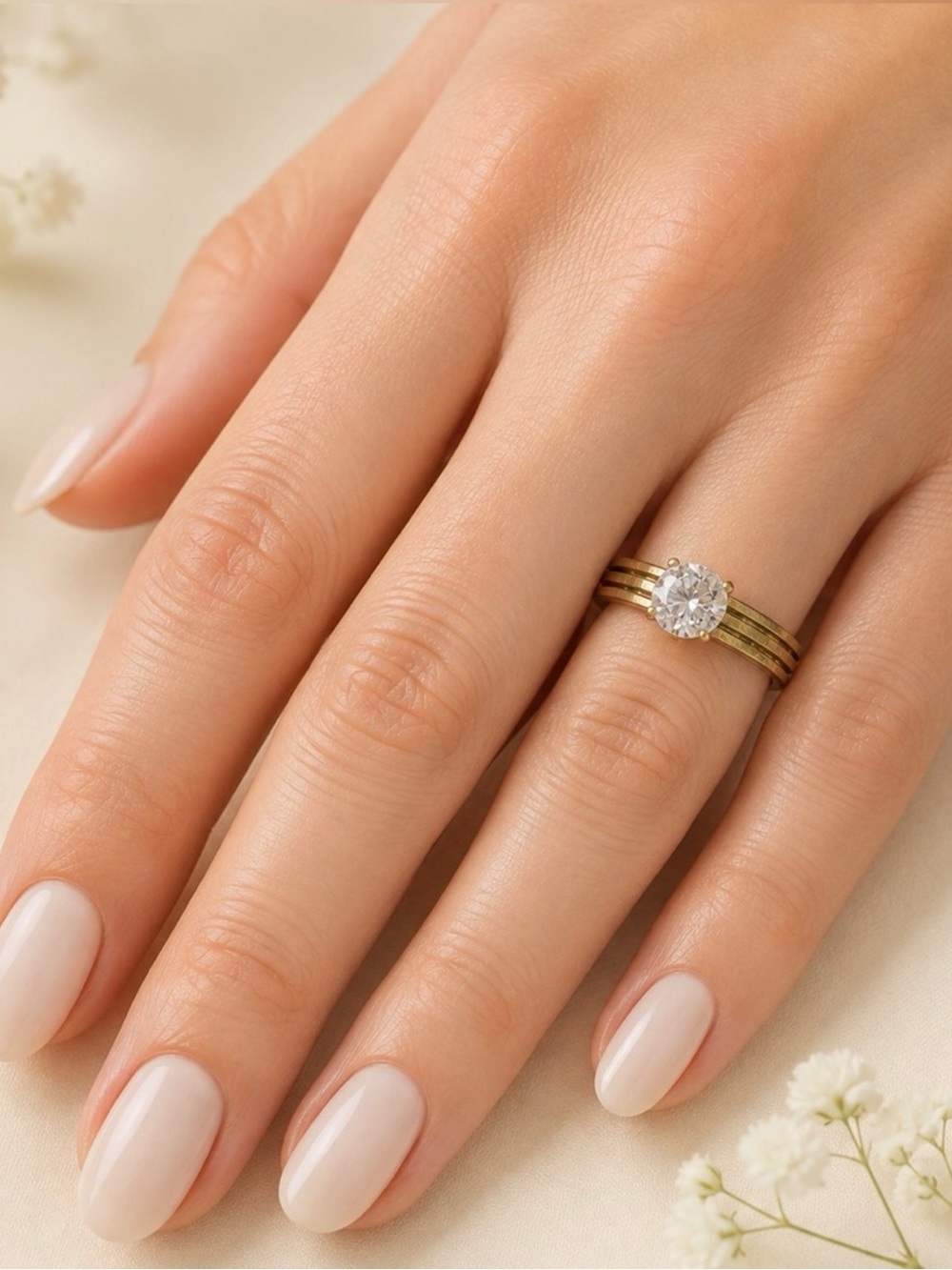 Elegant Gold Band with Clear Stone steel size 6.75